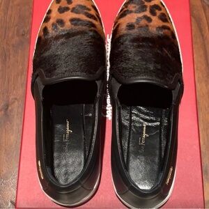 Salvatore Ferragamo slip on leopard tennis shoes